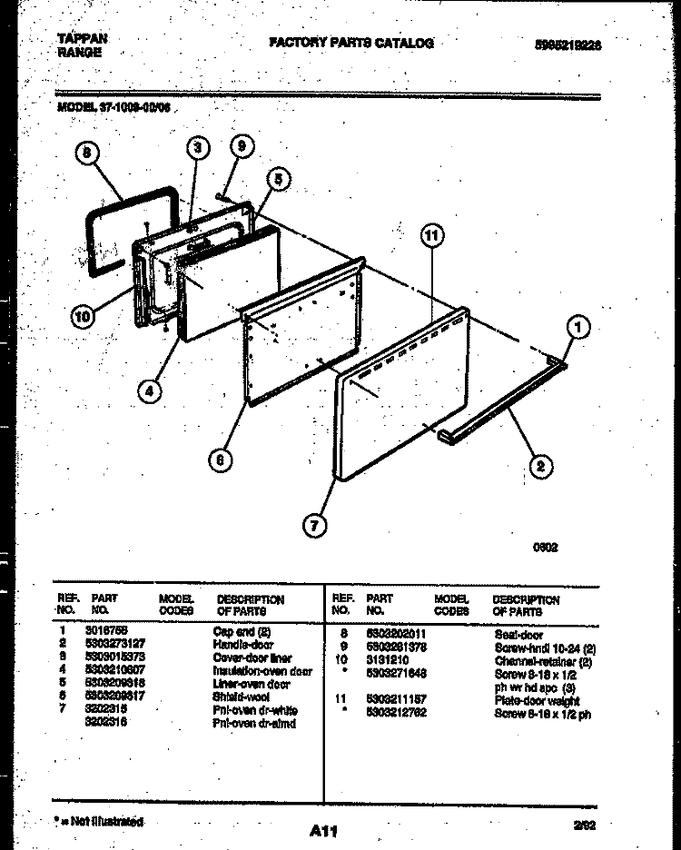 DOOR PARTS Diagram and Parts List for 37-1009-23-06  Tappan Range