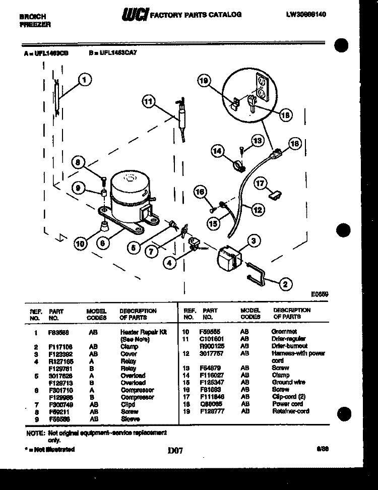 SYSTEM PARTS Diagram and Parts List for UFL1463CA7  Frigidaire Freezer