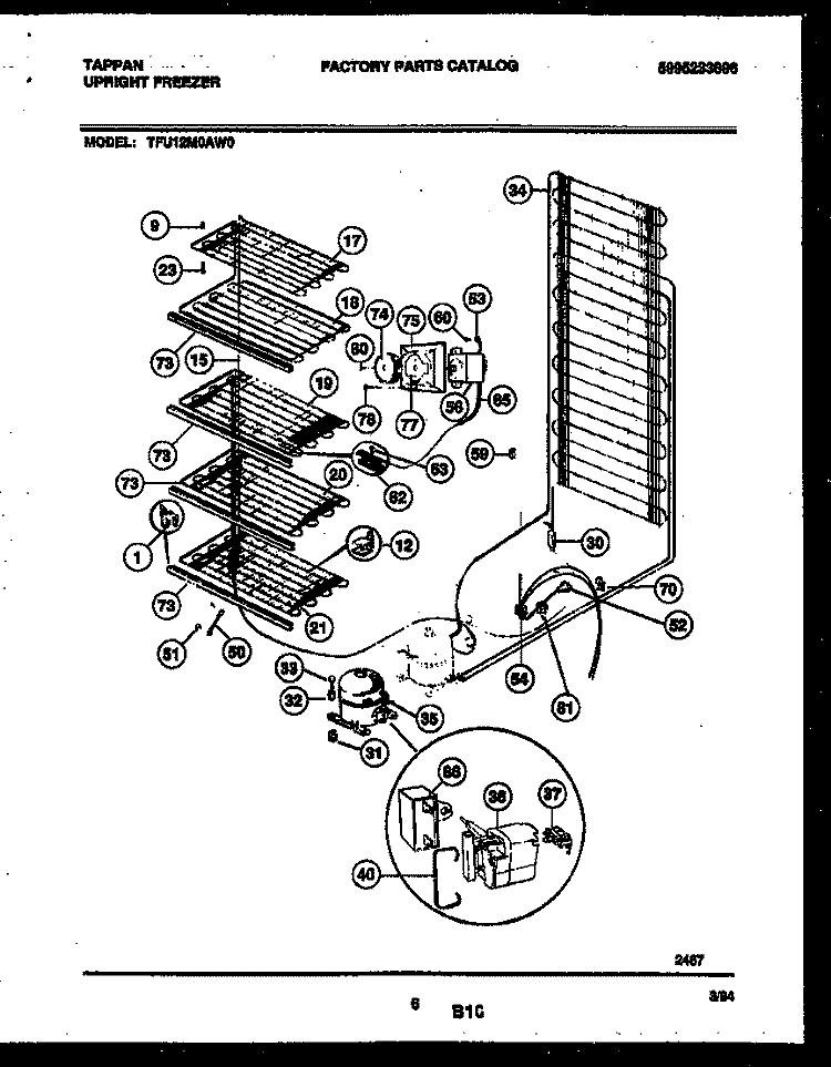 SYSTEM AND ELECTRICAL PARTS Diagram and Parts List for TFU12M0AW0  Tappan Freezer