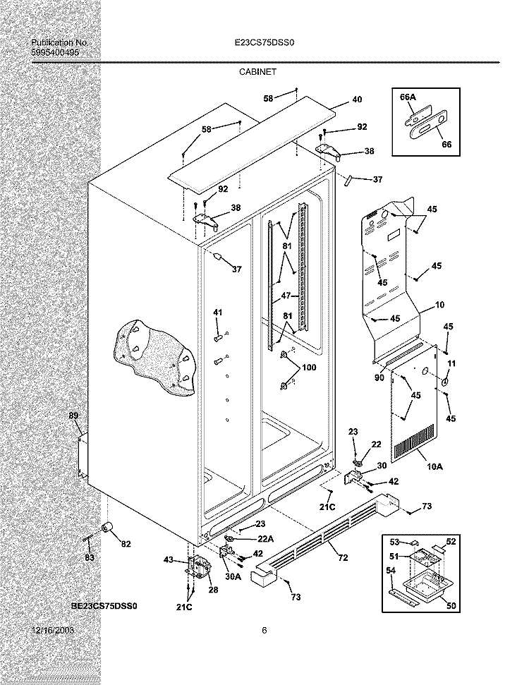 CABINET Diagram and Parts List for E23CS75DSS0  Electrolux Refrigerator