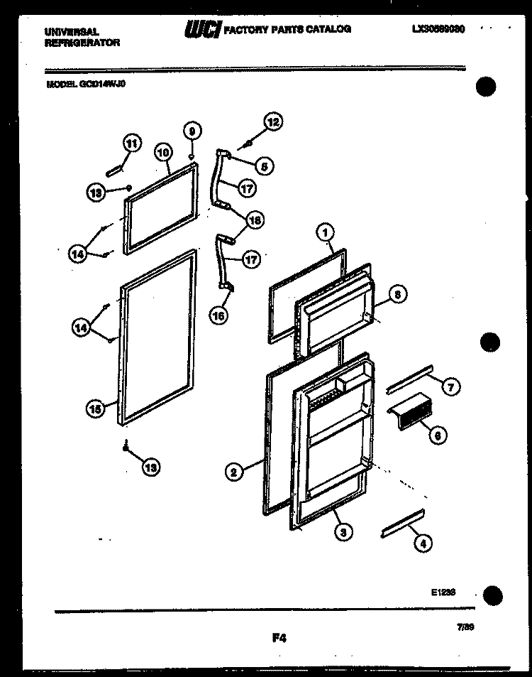 DOOR PARTS Diagram and Parts List for GCD14WJ0-23  Tappan Refrigerator