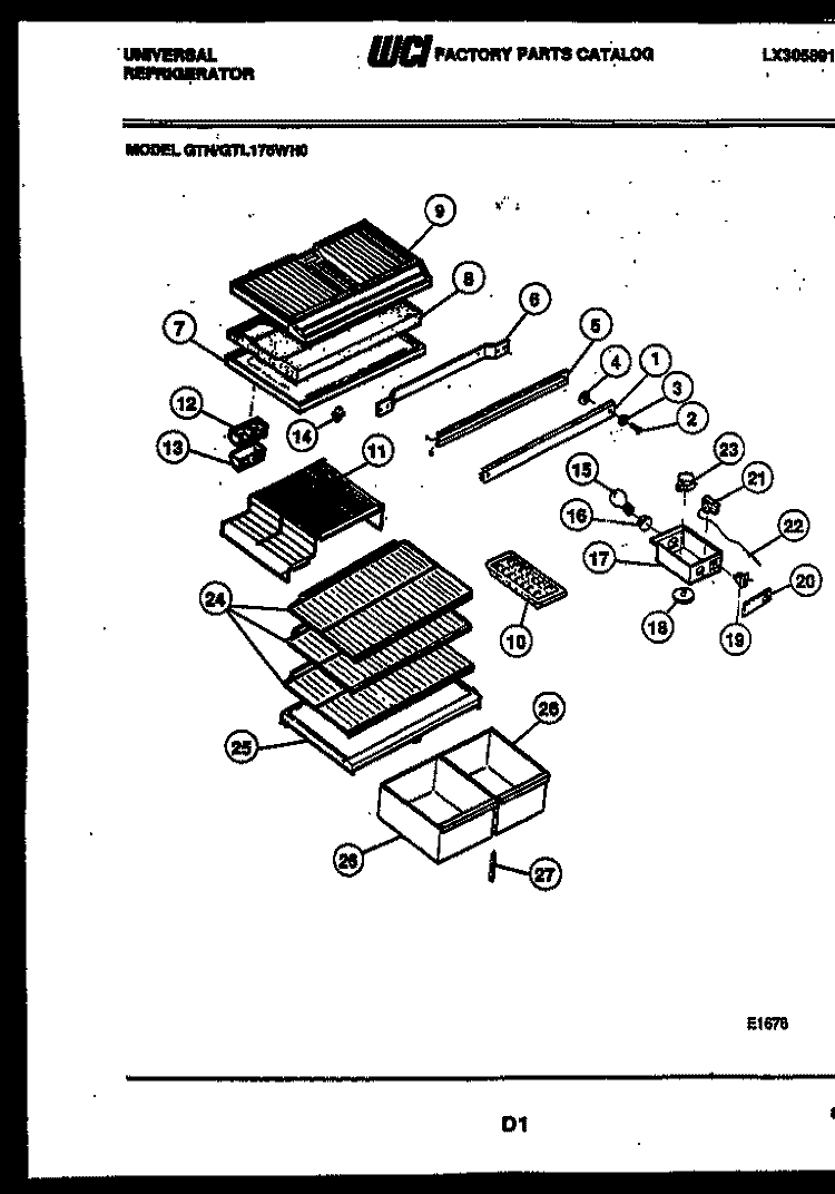 SHELVES AND SUPPORTS Diagram and Parts List for GTN175D0  Uni Refrigerator