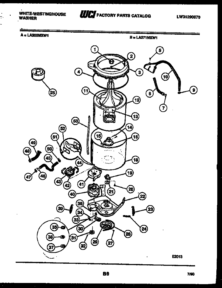 TUB DETAIL Diagram and Parts List for LA271MXD1  Frigidaire Washer