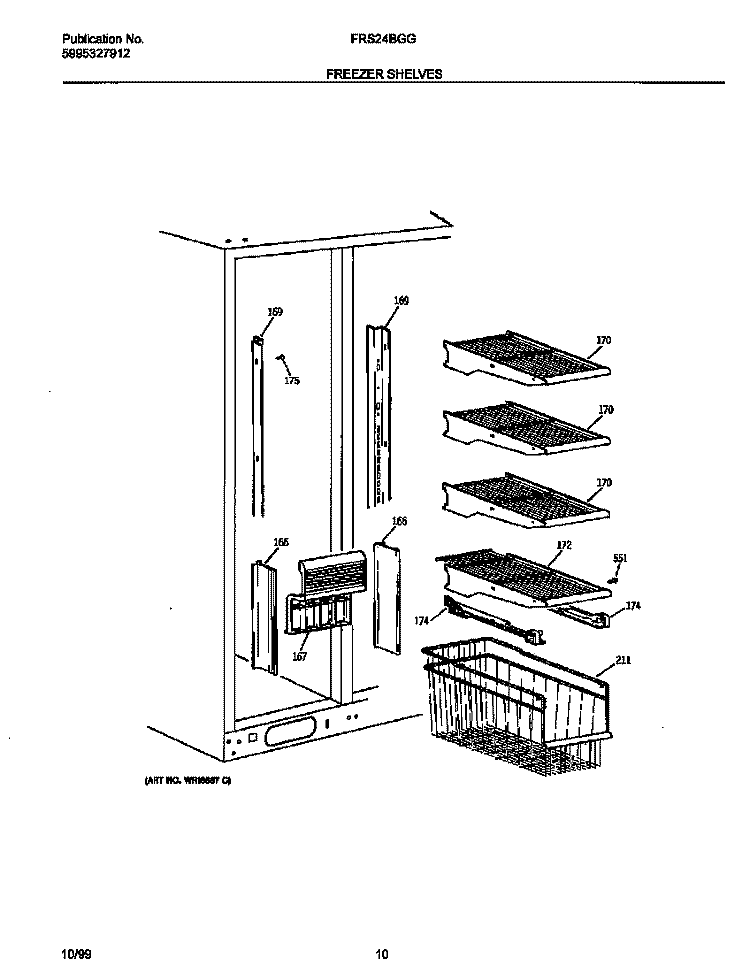 FREEZER SHELVES Diagram and Parts List for FRS24BGGW2  Frigidaire Refrigerator