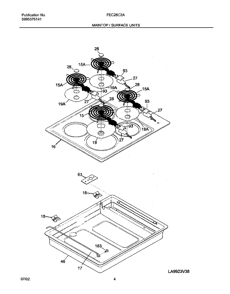 MAINTOP Diagram and Parts List for FEC26C2ACC  Frigidaire Cooktop