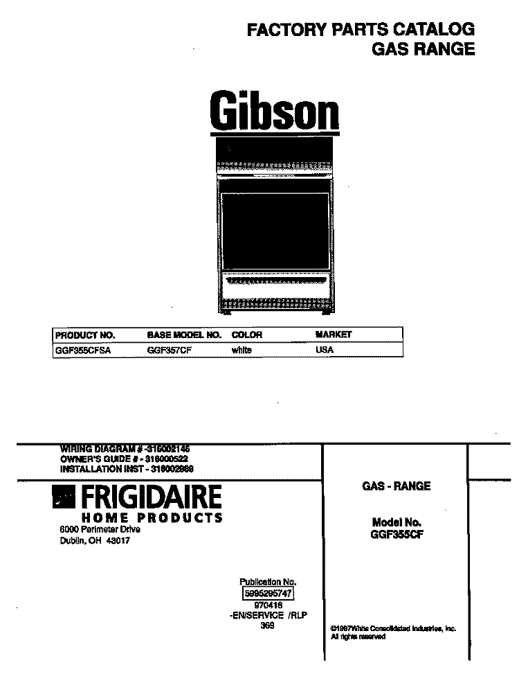 COVER Diagram and Parts List for GGF355CFSA  Gibson Range