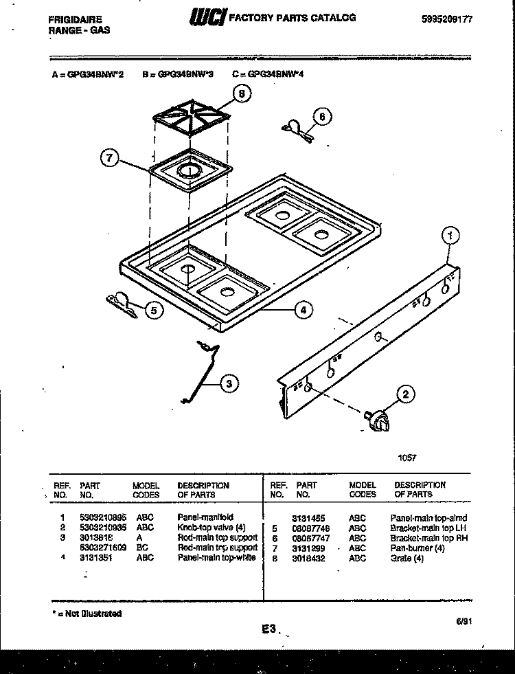 COOKTOP PARTS Diagram and Parts List for GPG34BNL3  Frigidaire Range