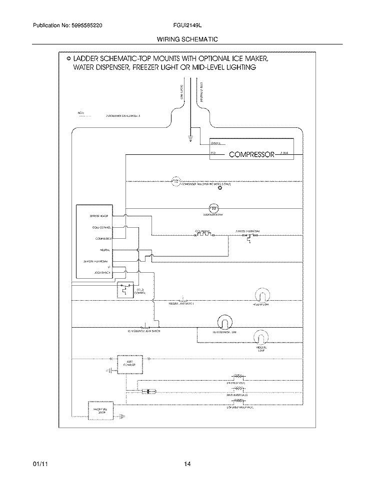 WIRING SCHEMATIC Diagram and Parts List for FGUI2149LF1  Frigidaire Refrigerator