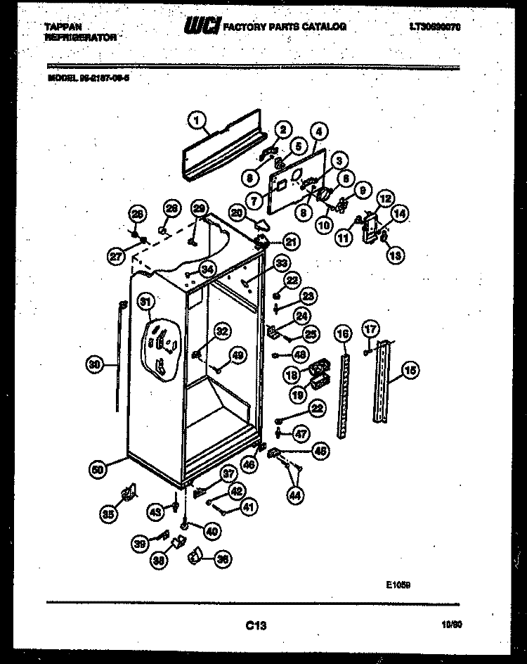 CABINET PARTS Diagram and Parts List for 95-2187-23-05  Tappan Refrigerator