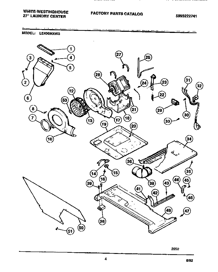 BLOWER AND MOTOR Diagram and Parts List for LE400MXW3  Frigidaire Washer Dryer Combo