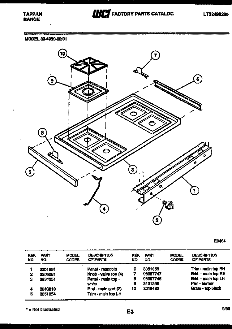 COOKTOP PARTS Diagram and Parts List for 30-4990-00-01  Tappan Range
