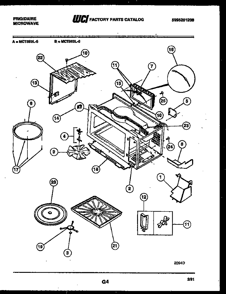 WRAPPER AND BODY PARTS Diagram and Parts List for MCT860L5  Frigidaire Microwave