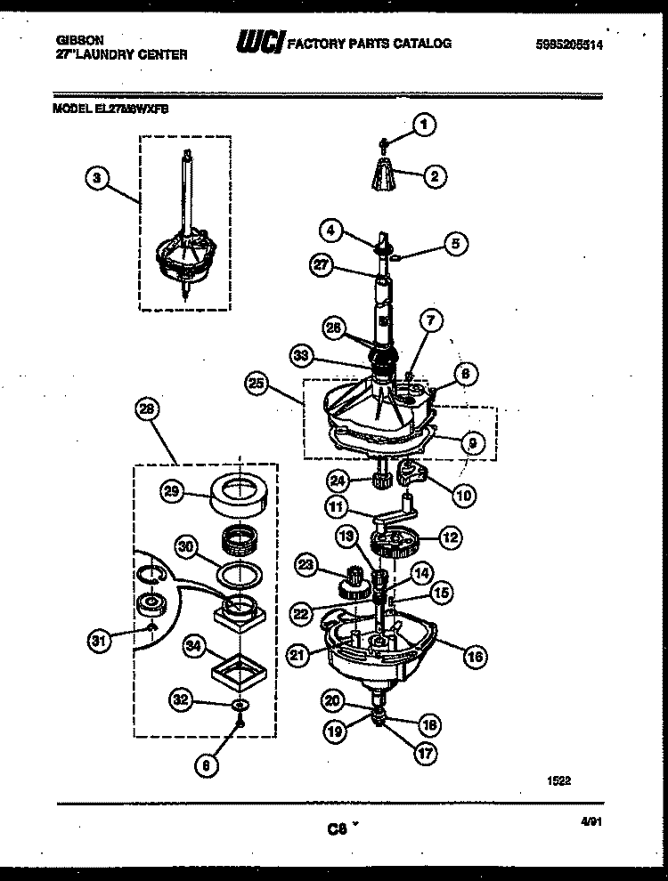 TRANSMISSION PARTS Diagram and Parts List for EL27M6WXFB  Gibson Washer Dryer Combo