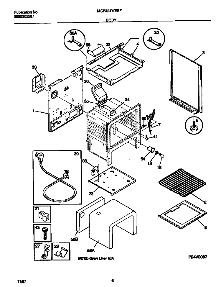 BODY Diagram and Parts List for MGF324WESF  Frigidaire Range