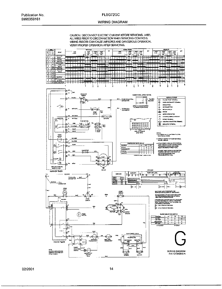 131992800 WIRING DIAGRAM Diagram and Parts List for FLSG72GCSTA  Frigidaire Washer Dryer Combo