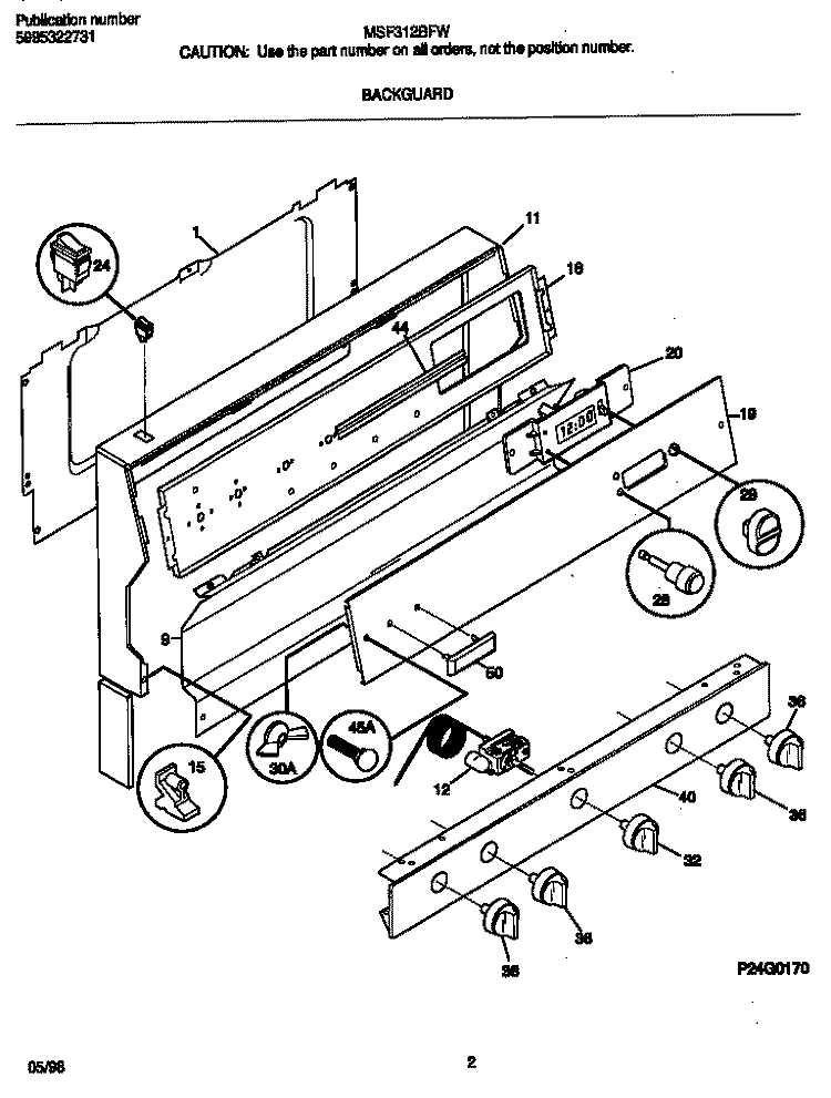 BACKGUARD Diagram and Parts List for MSF312BFWD  Frigidaire Range