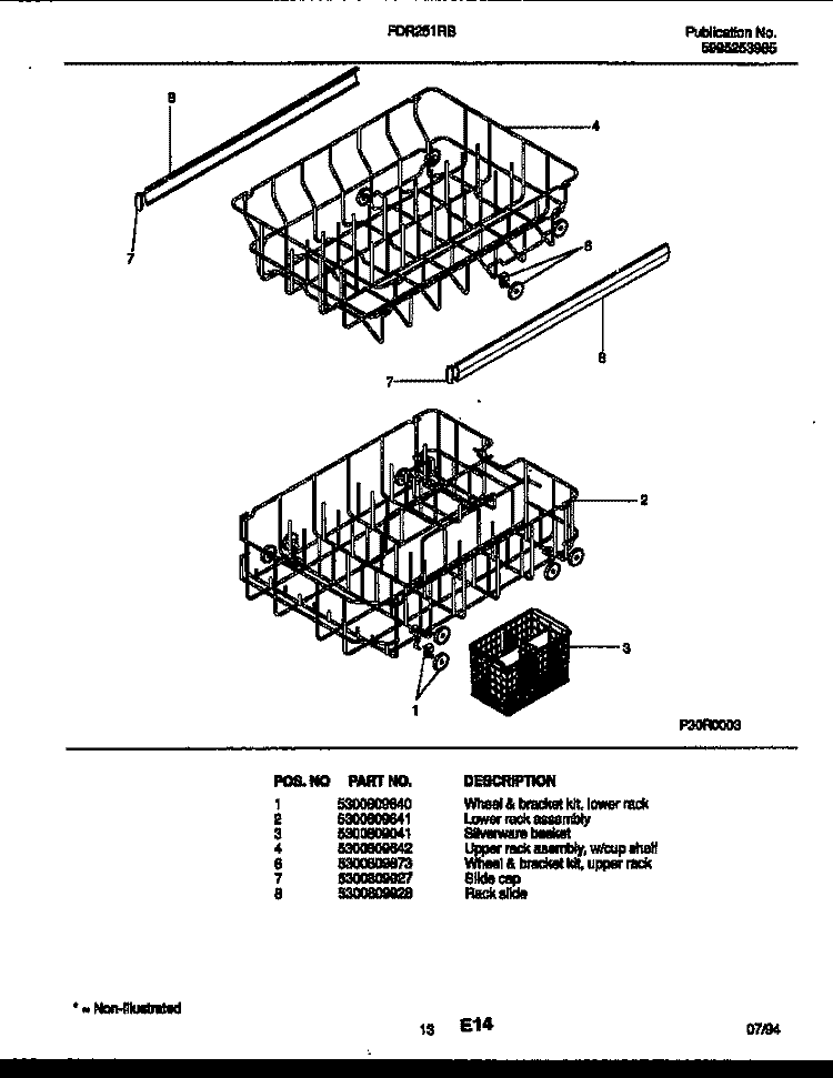 RACKS AND TRAYS Diagram and Parts List for FDR251RBR0  Frigidaire Dishwasher