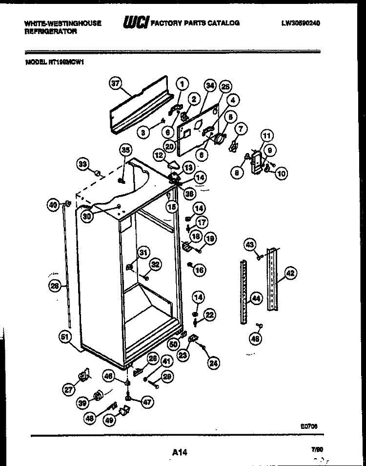 CABINET PARTS Diagram and Parts List for RT199MCD1  Frigidaire Refrigerator