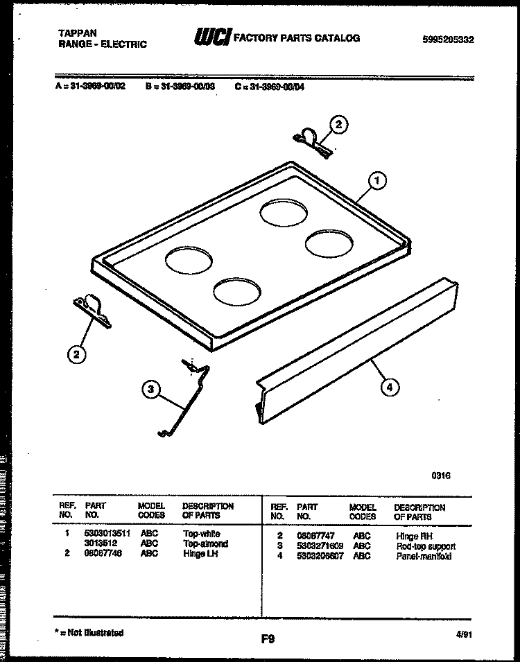 COOKTOP PARTS Diagram and Parts List for 31-3969-23-03  Frigidaire Range
