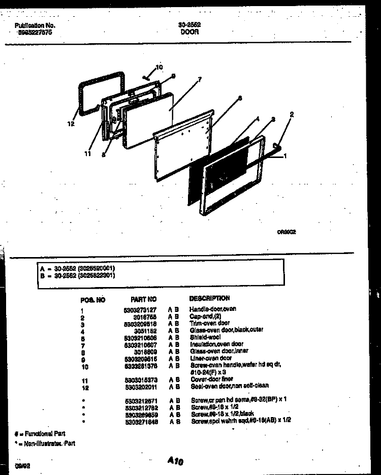 DOOR PARTS Diagram and Parts List for 30-2552-00-01  Tappan Range