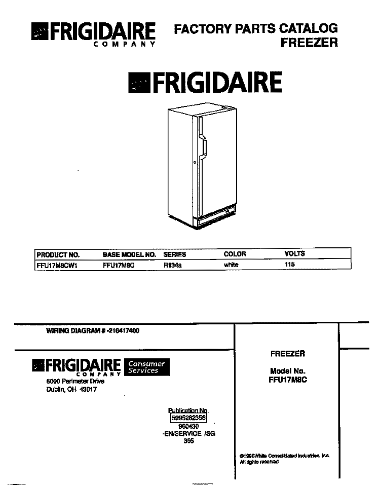 COVER Diagram and Parts List for FFU17M8CW1  Frigidaire Freezer
