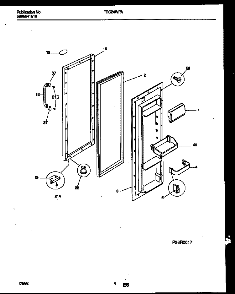 REFRIGERATOR DOOR PARTS Diagram and Parts List for FRS24WPAW0  Frigidaire Refrigerator