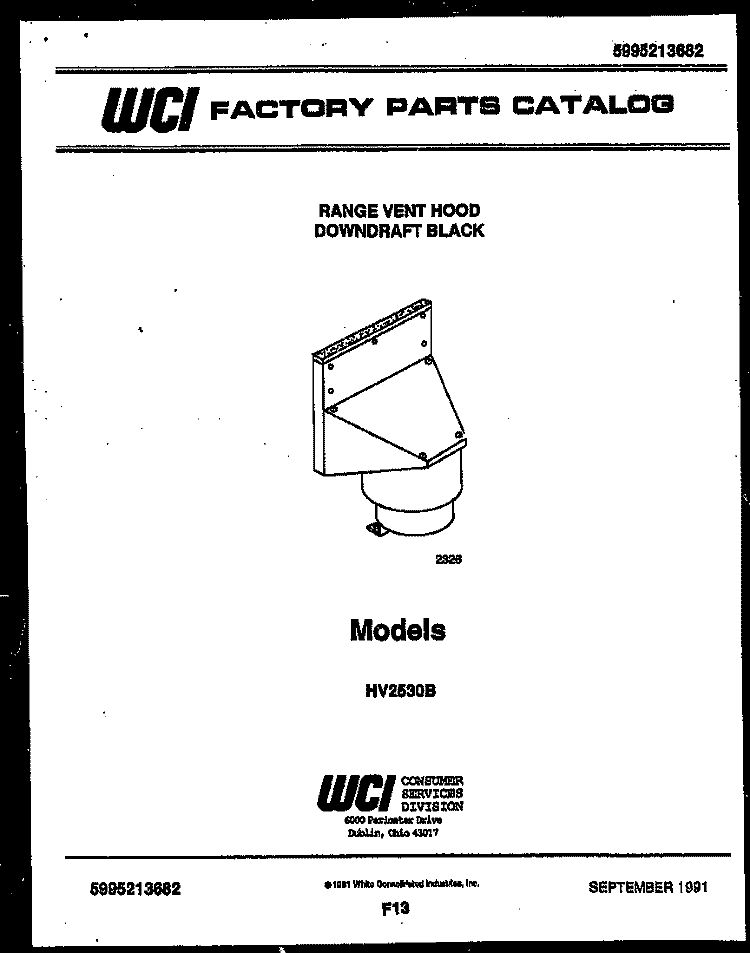 COVER Diagram and Parts List for HV2530B  Gibson Range Hood