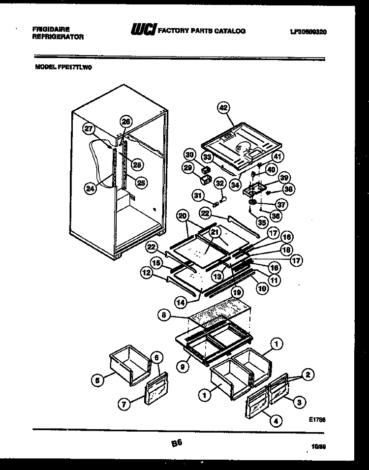 SHELVES AND SUPPORTS Diagram and Parts List for FPE17TLA0  Frigidaire Refrigerator