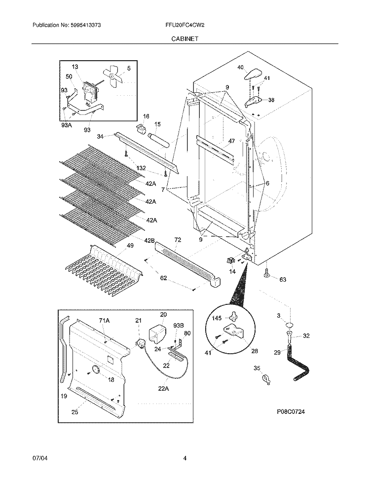 CABINET Diagram and Parts List for FFU20FC4CW2  Frigidaire Freezer