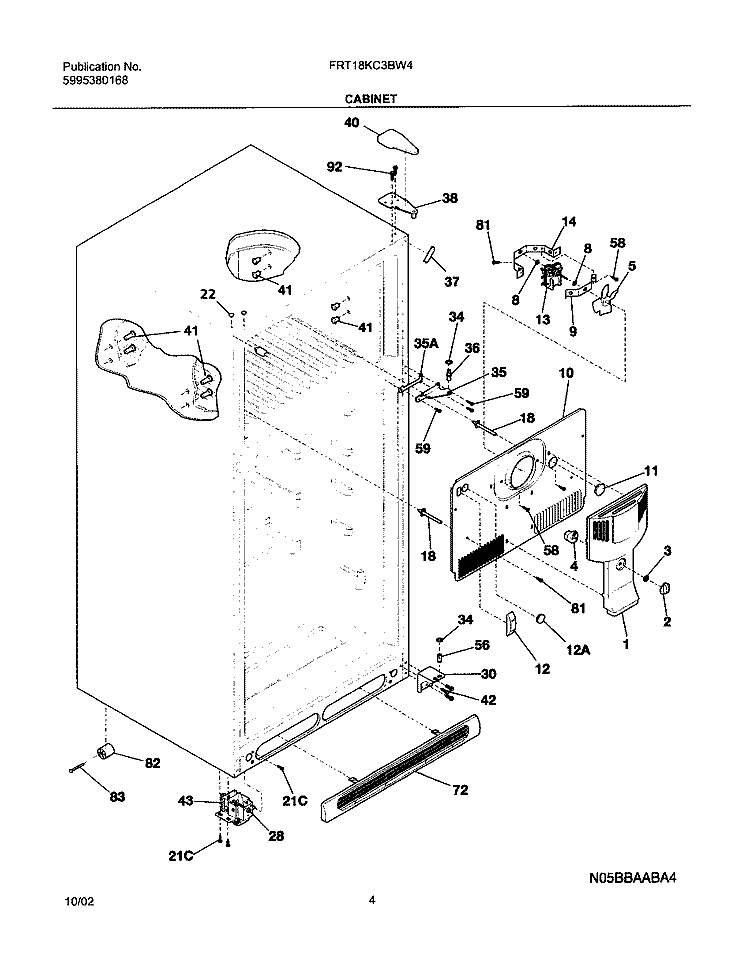 CABINET Diagram and Parts List for FRT18KC3BW4  Frigidaire Refrigerator