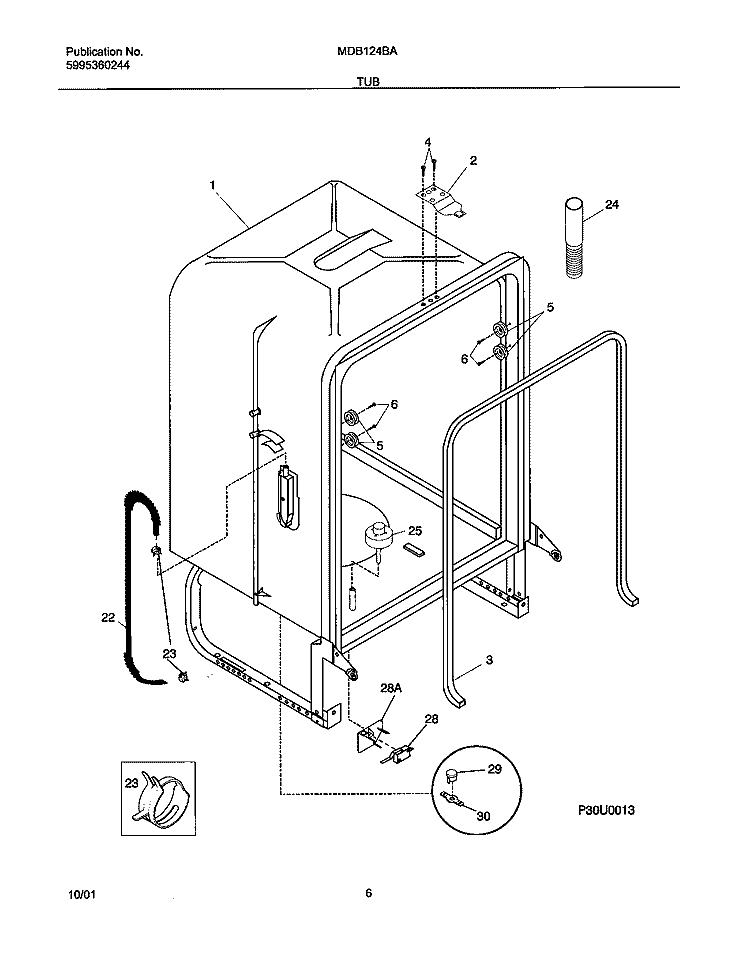 TUB Diagram and Parts List for MDB124BAB0  Uni Dishwasher