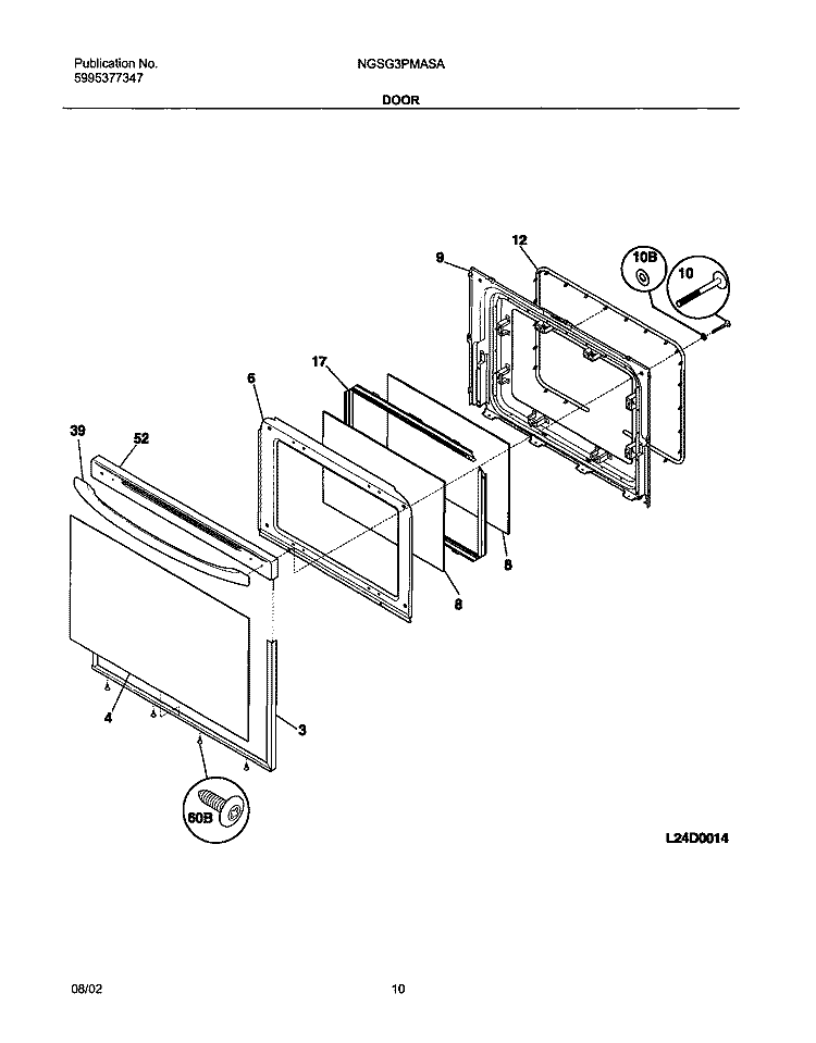 DOOR Diagram and Parts List for NGSG3PMASA  Frigidaire Range