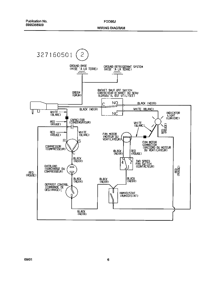 WIRING DIAGRAM Diagram and Parts List for FDD60J4  Frigidaire Dehumidifier