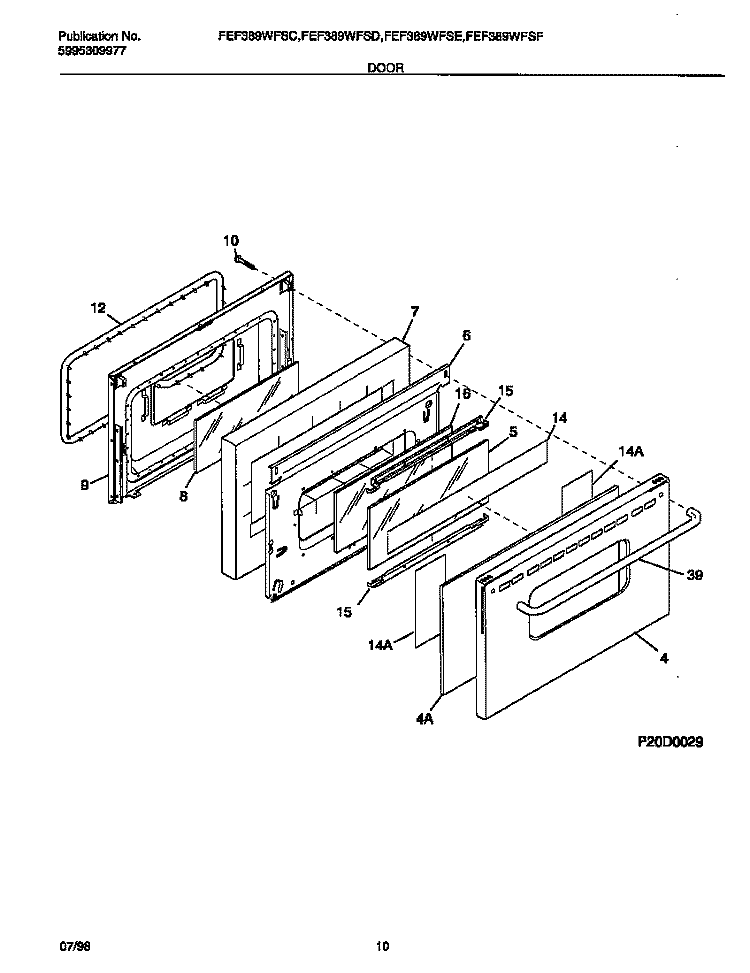 DOOR Diagram and Parts List for FEF389WFSC  Frigidaire Range