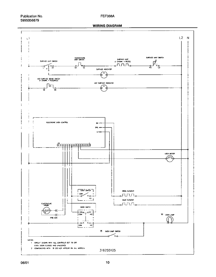WIRING DIAGRAM Diagram and Parts List for FEF366AQA  Frigidaire Range