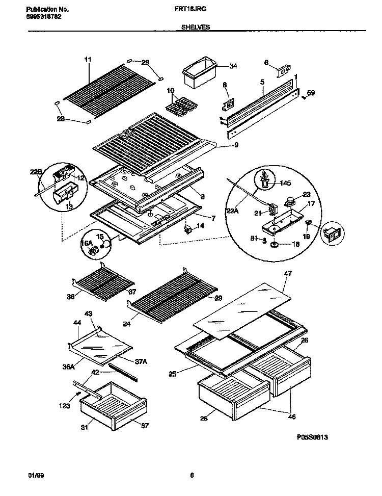 SHELVES Diagram and Parts List for FRT18JRGD1  Frigidaire Refrigerator