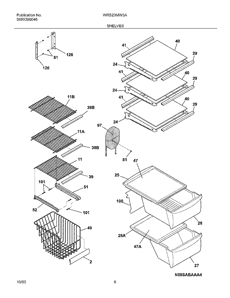 SHELVES Diagram and Parts List for WRS23MW3AW8  Westinghouse Refrigerator