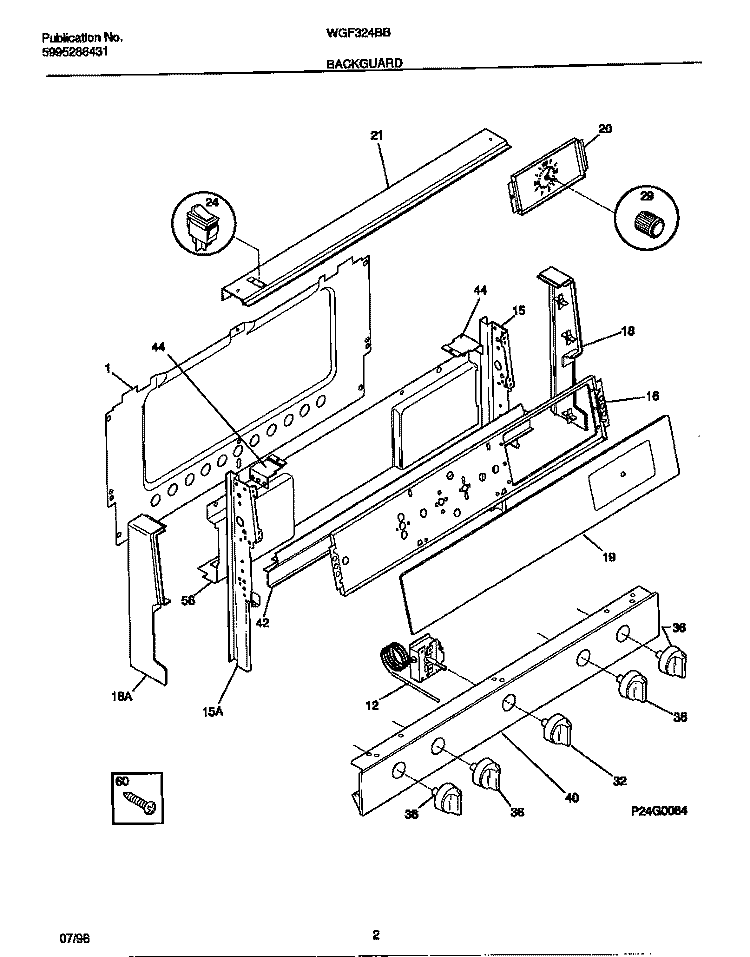 BACKGUARD Diagram and Parts List for WGF324BBDC  Frigidaire Range