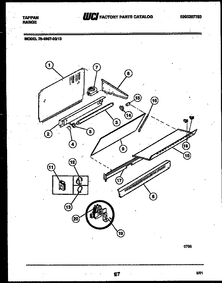 SPLASHER CONTROL Diagram and Parts List for 76-4967-00-13  Tappan Microwave Oven Combo