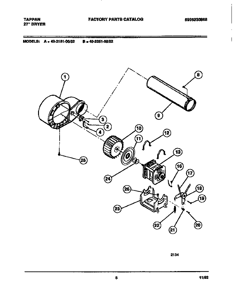 BLOWER AND DRIVE PARTS Diagram and Parts List for 49-2151-00-02  Tappan Dryer