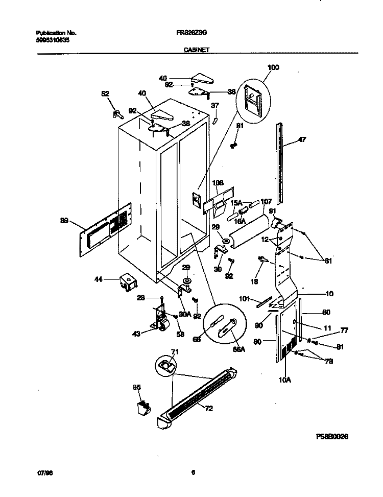 CABINET Diagram and Parts List for FRS26ZSGB0  Frigidaire Refrigerator