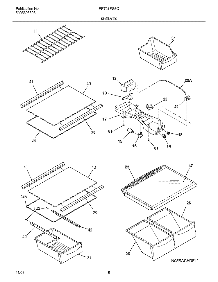 SHELVES Diagram and Parts List for FRT21FG3CQ1  Frigidaire Refrigerator