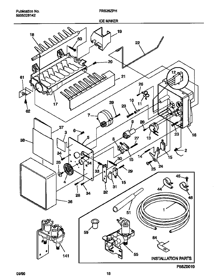 ICE MAKER Diagram and Parts List for FRS26ZPHD0  Frigidaire Refrigerator