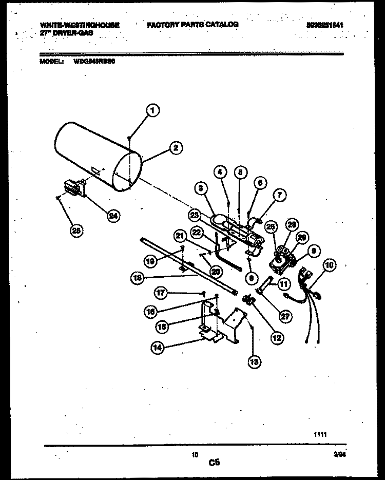 BURNER, IGNITER AND VALVE Diagram and Parts List for WDG646RBSW0  Frigidaire Dryer
