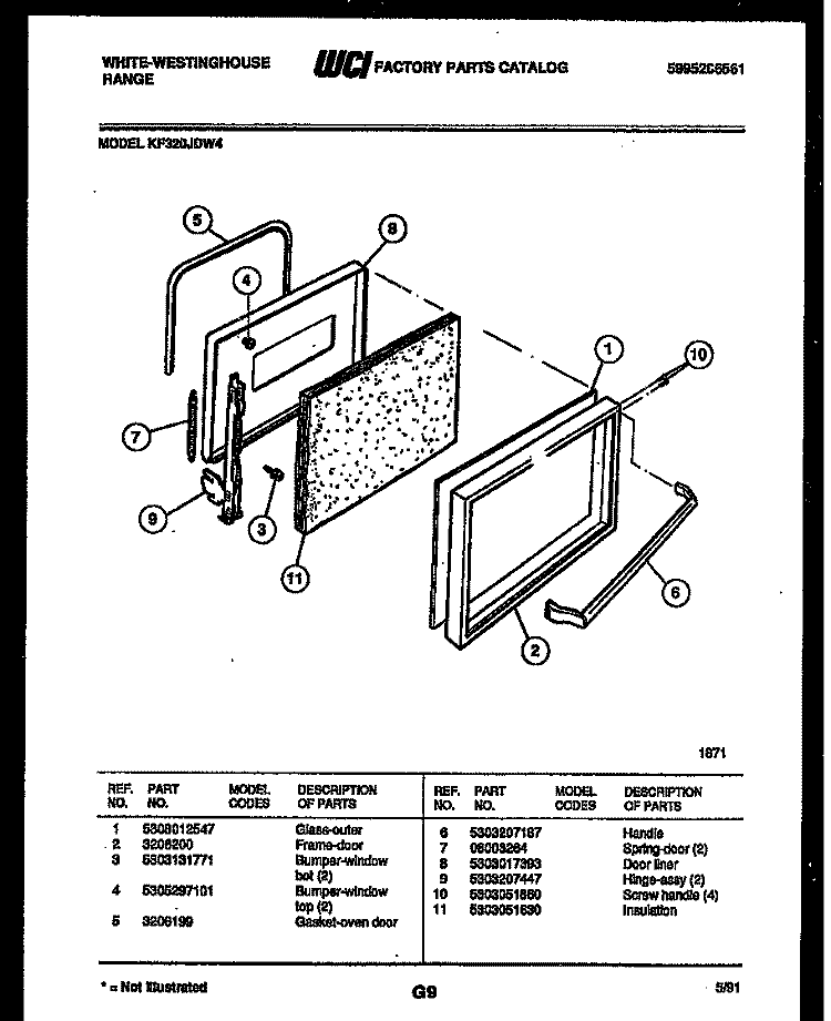 DOOR PARTS Diagram and Parts List for KF320JDW4  Kelvinator Range