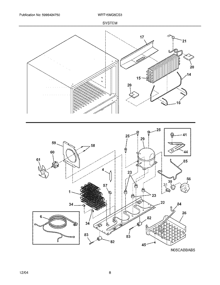 SYSTEM Diagram and Parts List for WRT15MG5CS3  Westinghouse Refrigerator