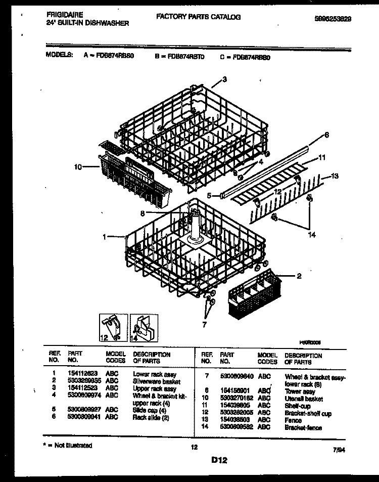 RACKS AND TRAYS Diagram and Parts List for FDB874RBT0  Frigidaire Dishwasher