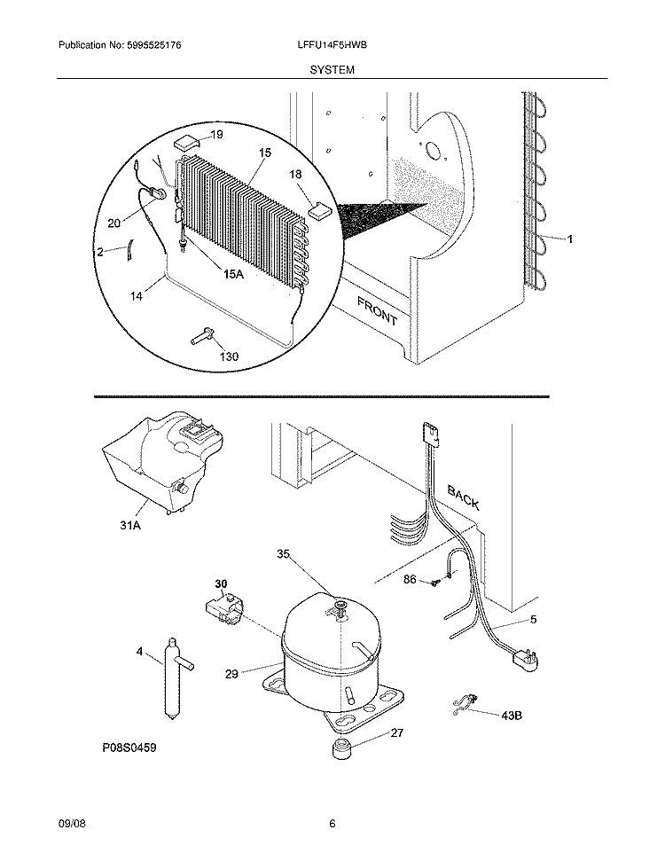 SYSTEM Diagram and Parts List for LFFU14F5HWB  Frigidaire Freezer