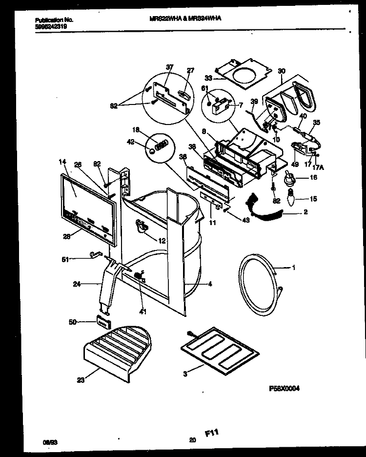 ICE DOOR, DISPENSER AND WATER TANKS Diagram and Parts List for MRS24WHAD0  Frigidaire Refrigerator