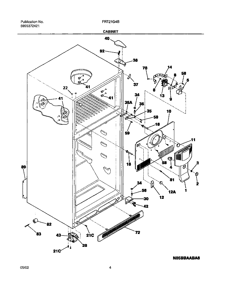 CABINET Diagram and Parts List for FRT21G4BW3  Frigidaire Refrigerator
